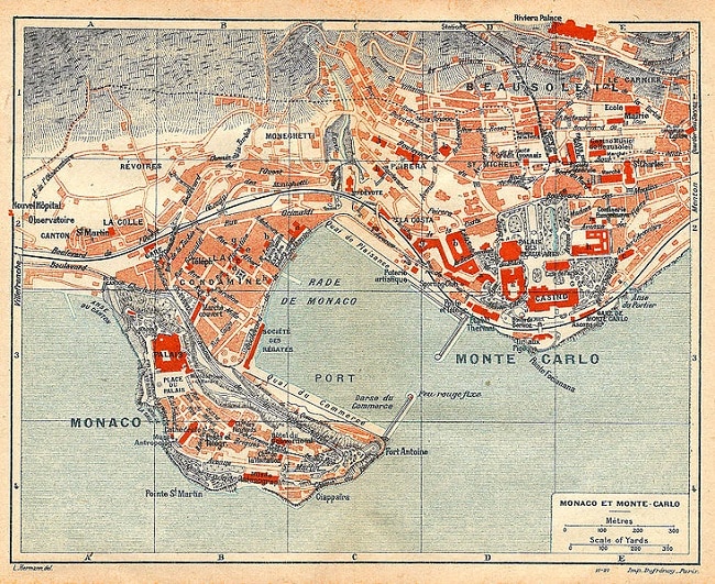 מפה עתיקה של מונטה קרלו - מונקו